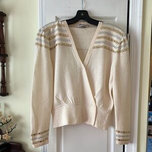 Elegant Cream Cardigan with Gold Accents